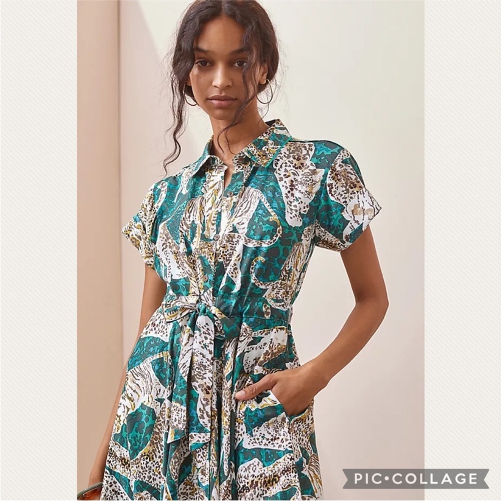Anthropologie Maeve Contrast Button-Down Midi Dress